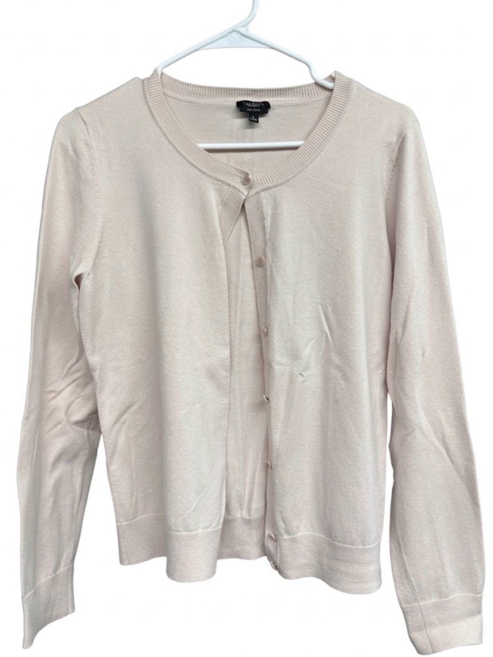 Talbots Pale Pinky Cream Button-Front Crewneck Cardigan